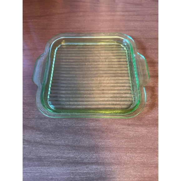 Vintage uranium glass handle square tray Floral green by Jeannette glass - Picture 8 of 10